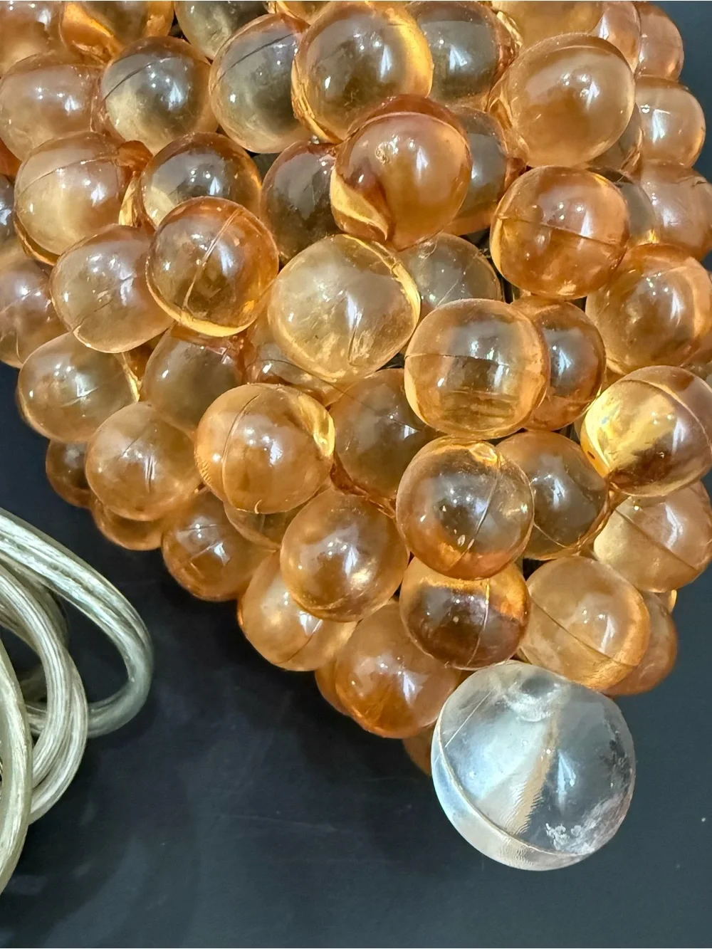 Vintage MCM Lucite Amber Grape Cluster Swag Lamp Ceiling Pendant Hanging Light
